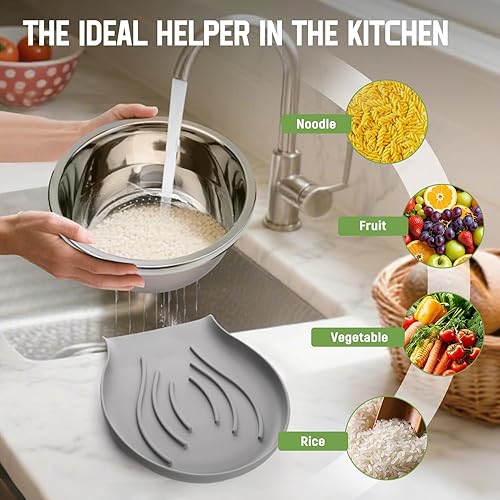 Miniatura 6 de Goldusk - Colador de acero inoxidable 304 con base autodrenante, base de silicona de grado alimenticio, colador grande para cocina, colador de