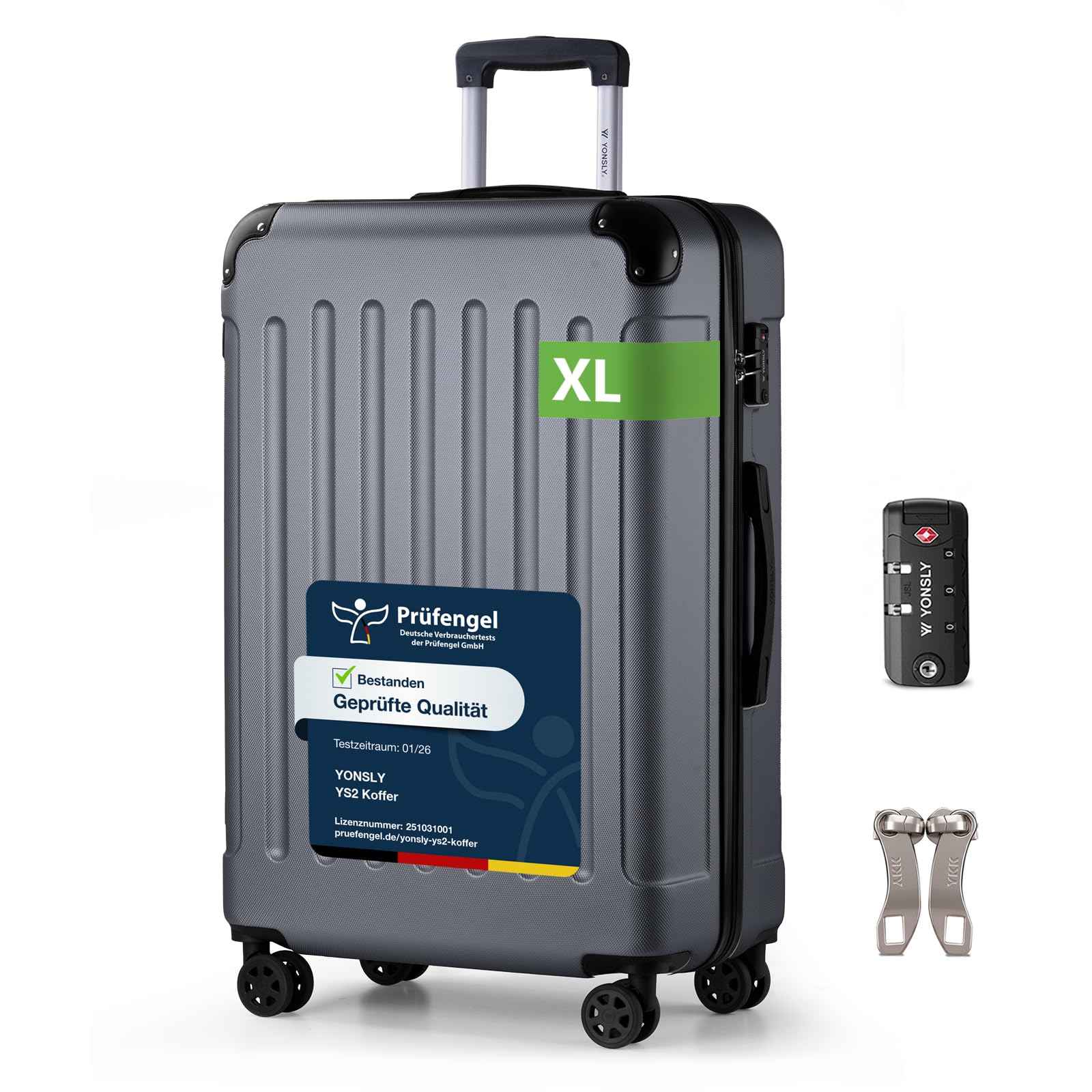 YONSLY Trolley Koffer Set, Reisekoffer, Rollkoffer Handgepäck, Kabinkoffer Suitcase, Gepäckset mit 360° Rollen, Hartschalenreisekoffer, Zahlenschloss, Gummigriff