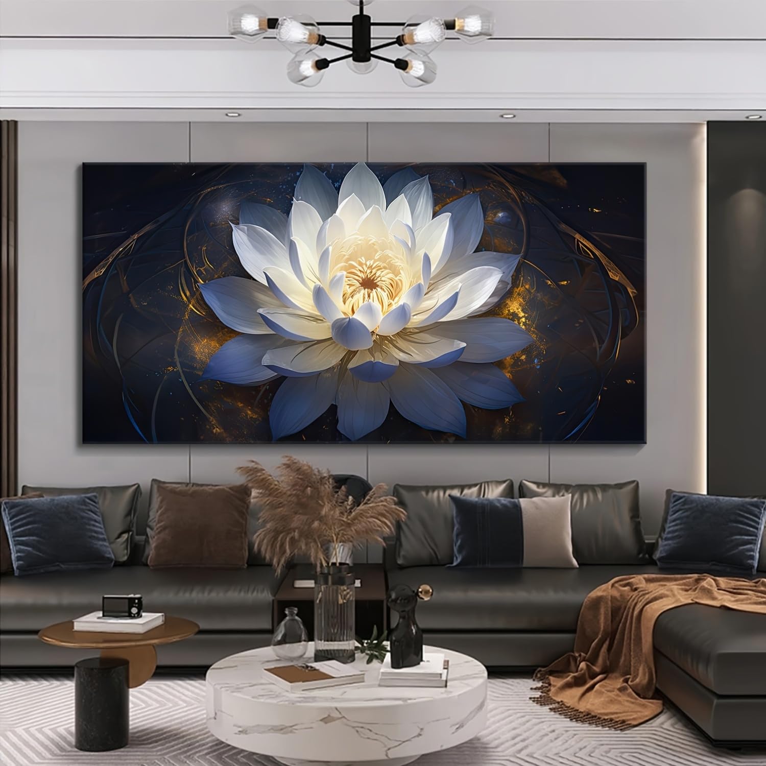 IHHGNB Canvas Prints Art Lotus Floral Pictures Wall Art Zen Office Decor White Lotus Flower Modern Artwork Painting Wall Decor(40x80cm(16x31in)/No frame)