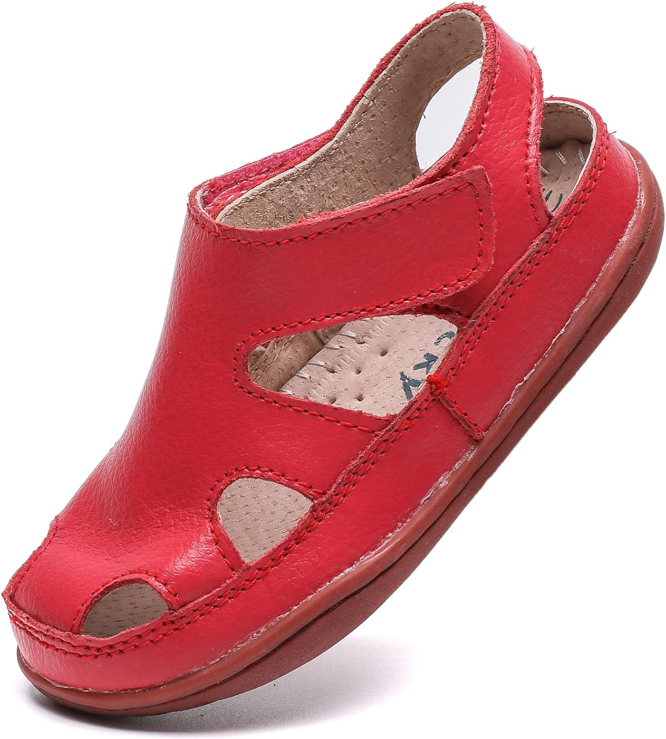 WUIWUIYU Boy's Girl's Leather Soft Closed Toe Outdoor Beach Summer Sport Sandals Athletic Fisherman Shoes for Toddler/Little Kid/Big Kid