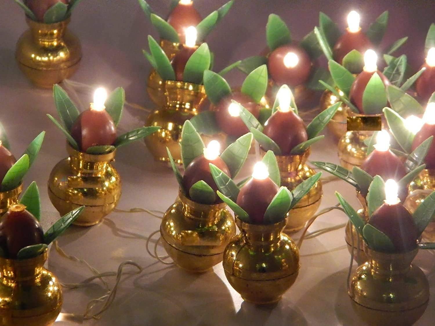 C&K Golden Kalash Diya Light for Diwali (Double Wire) Made in India Electric 21 Kalash Light for Decoration LED Fairy String Series Lights Lightning - Rope Light/Strip Light/Lighting