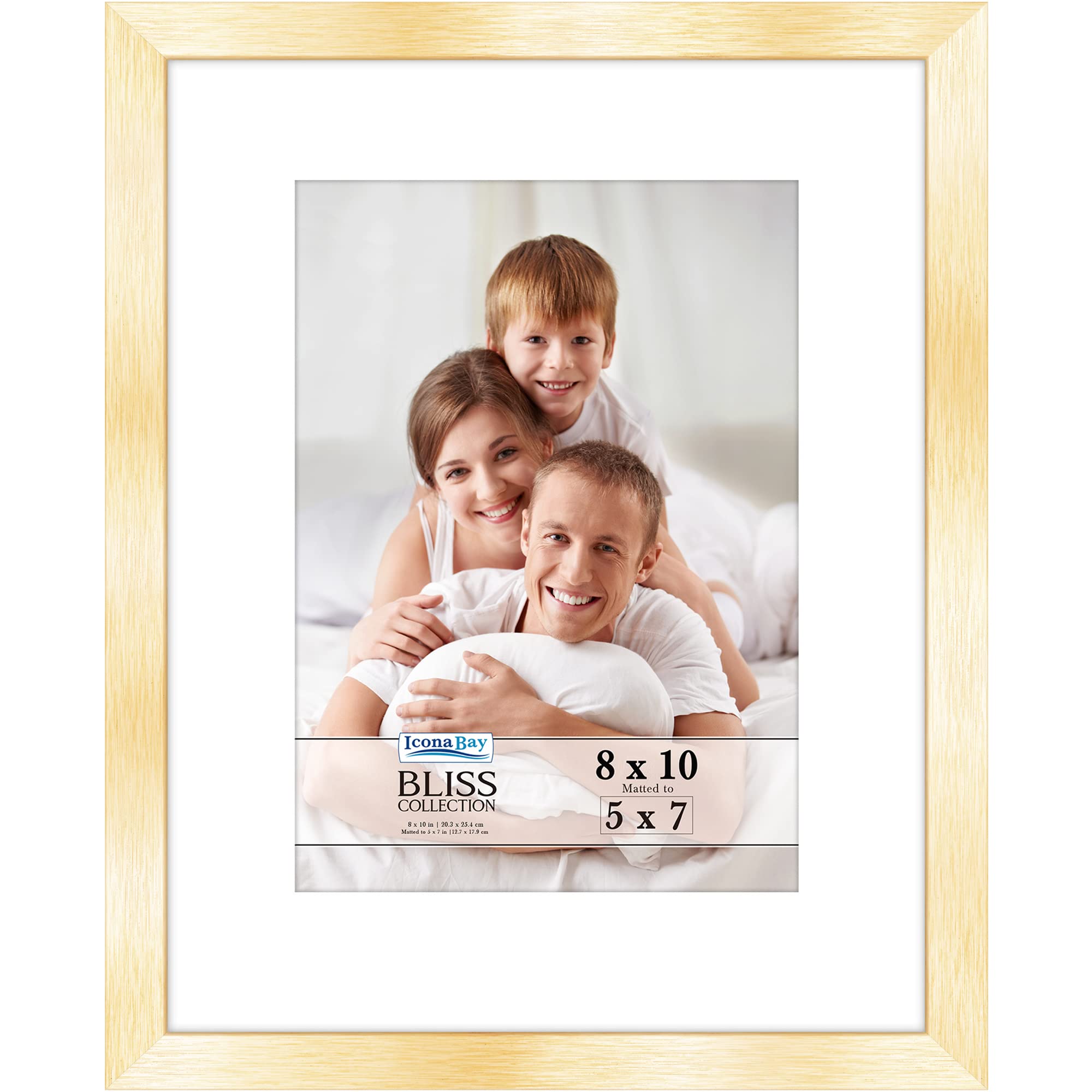 Icona Bay - 8x10 Gold Picture Frame with Removable Mat for 5x7 Photo - Modern Style Engineered Wood Frame - Table Top or Wall Mount - Bliss Collection