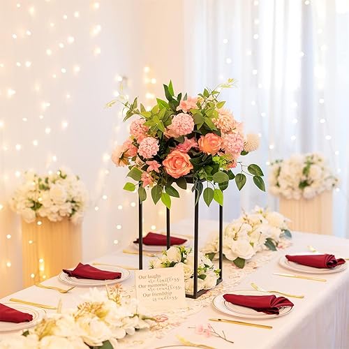 Miniatura 2 de Sziqiqi Jarrón de centros de mesa de boda para mesas con platos, 2 piezas de columna de metal, soporte geométrico de flores de 15.7 pulgadas,