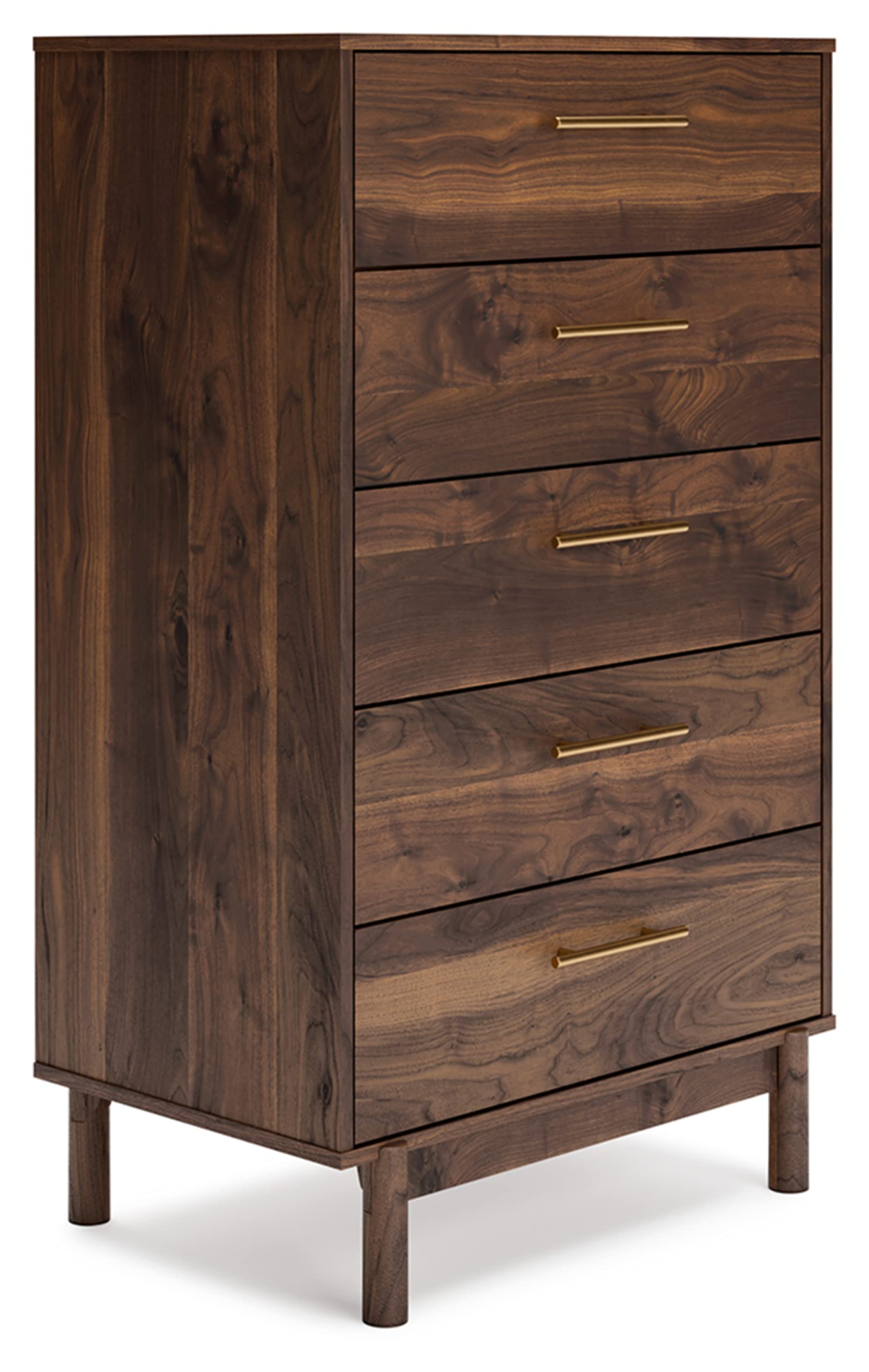 Signature Design by Ashley Calverson Contemporary 5 Drawer Chest of Smooth-Gliding Drawers and Safety Stop, Dark Brown