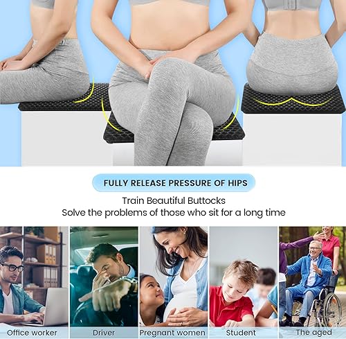 Miniatura 5 de Paquete de 2 cojines de gel, cojines para silla de oficina con fundas, cojines de coxis para aliviar la presión, cojín de coxis, cojines para sillas