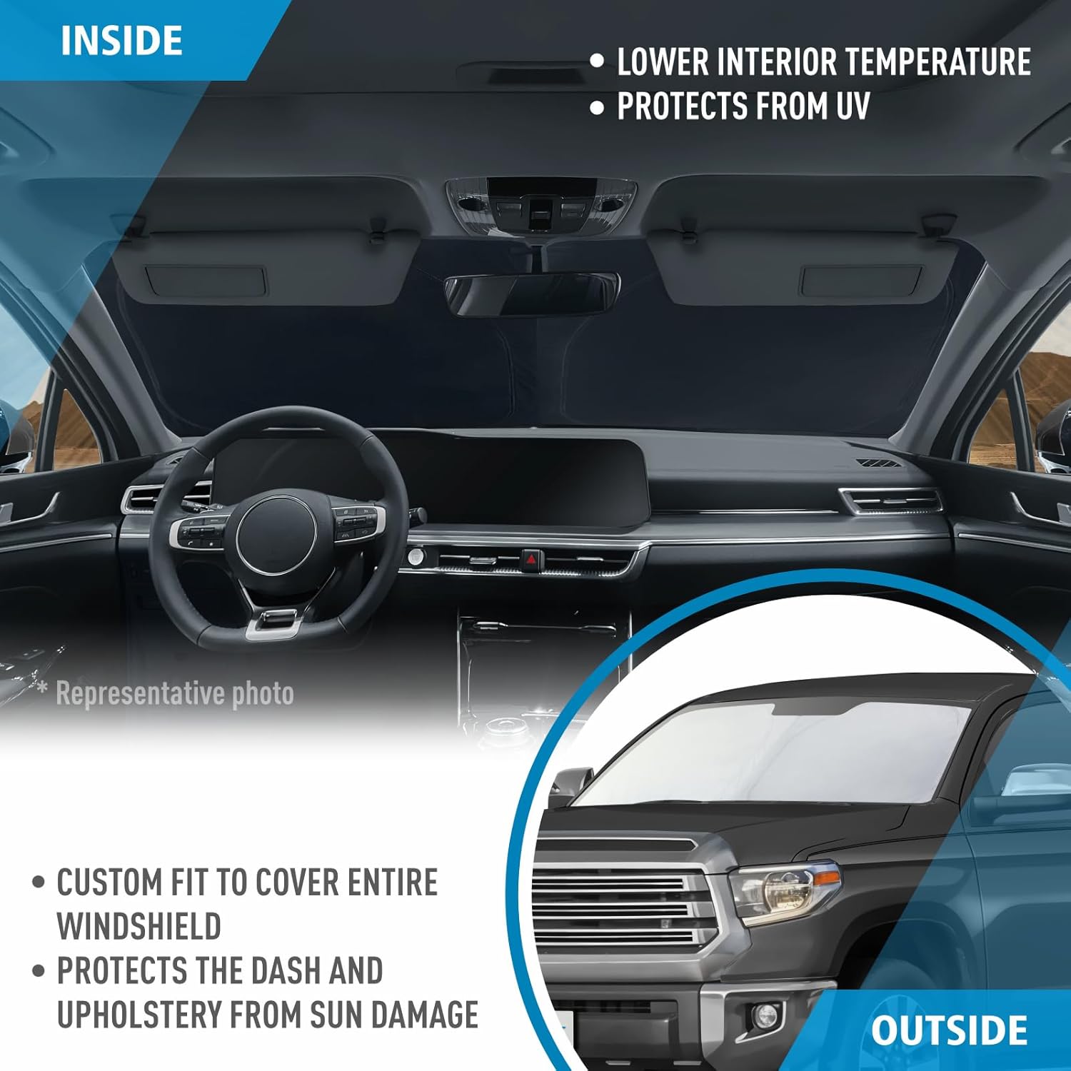 CLIM ART Windshield Sun Shade for Toyota Tundra 2007-2021, Custom-Fit Foldable Car Sunshade, Vehicle Sun Protector, Front Auto Windshield Cover, Car Accessories - WS5029