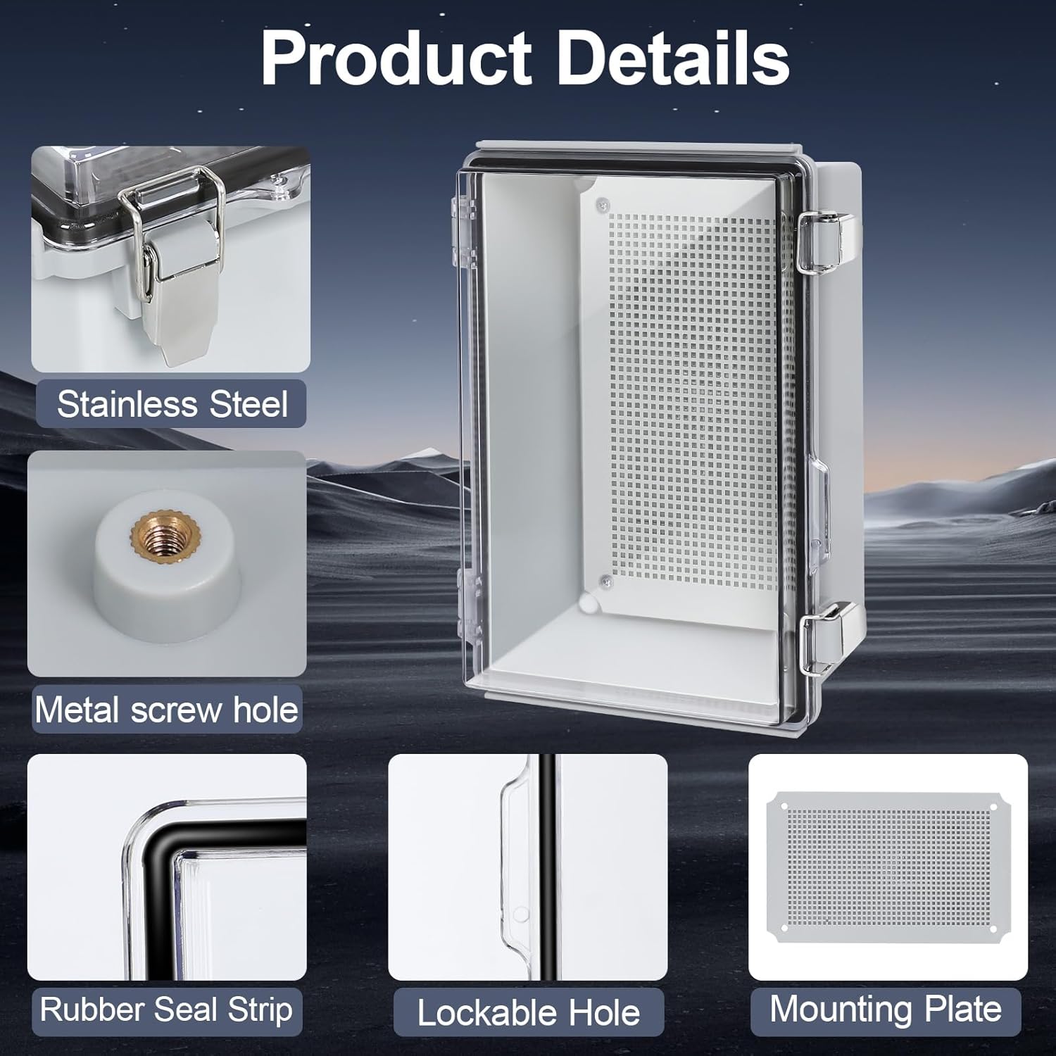 Junction Box 2 Pieces,IP67 Waterproof Electrical Box,Electrical Enclosure with Stainless Steel Latch,Terminal Box with Mounting Plate,Wire Connectors,Electrical Tapes,11.4"x7.5"x5.5"