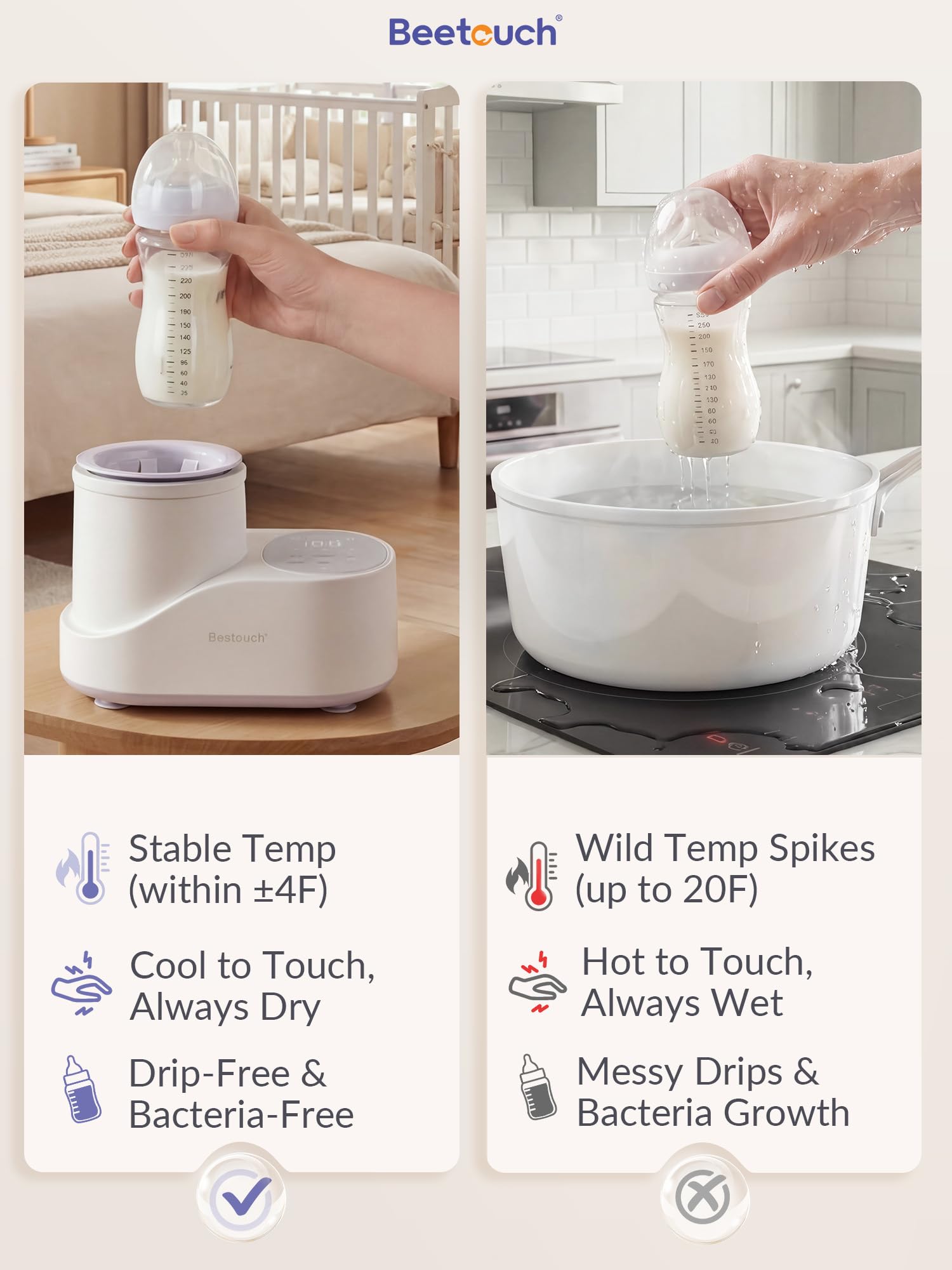 Chauffe-biberon sans eau et mélangeur – Chauffage du flux d'air à 360° et basculement doux, contrôle précis de la température du cœur pour lait maternel et lait maternisé