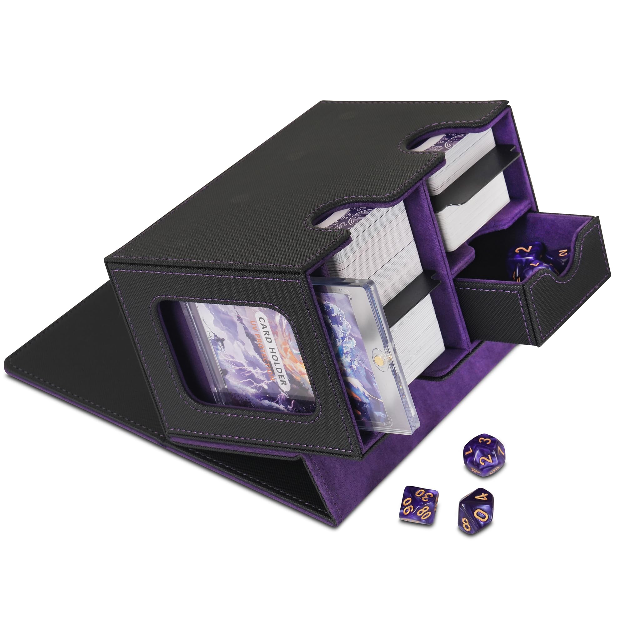 AIRCBC Card Deck Box for MTG Commander Display Case Holds 160+Double-Sleeved Cards with 35pt Magnetic Card Holder & Dice Tray,7 Dice