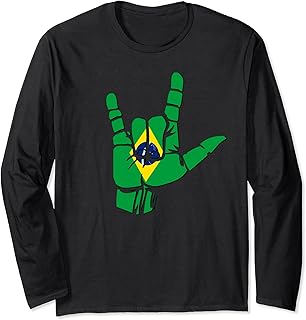 Flag of Brazil and Love Sign, ASL Brazilian Patriotic Long Sleeve T-Shirt