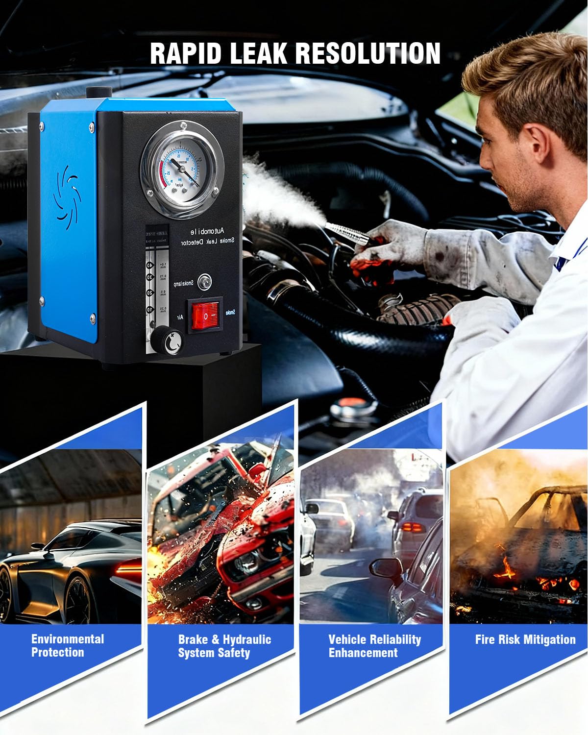 INCENDIOS KFZ Smoke Tester mit Manometer EVAP Rauchlecksuchgerät für Fahrzeuge, integrierte Luftpumpe 15L/min Durchflussmesser, Lecksuche für Kraftstoff- & Unterdrucksysteme, Rauchgenerator für DC 12V