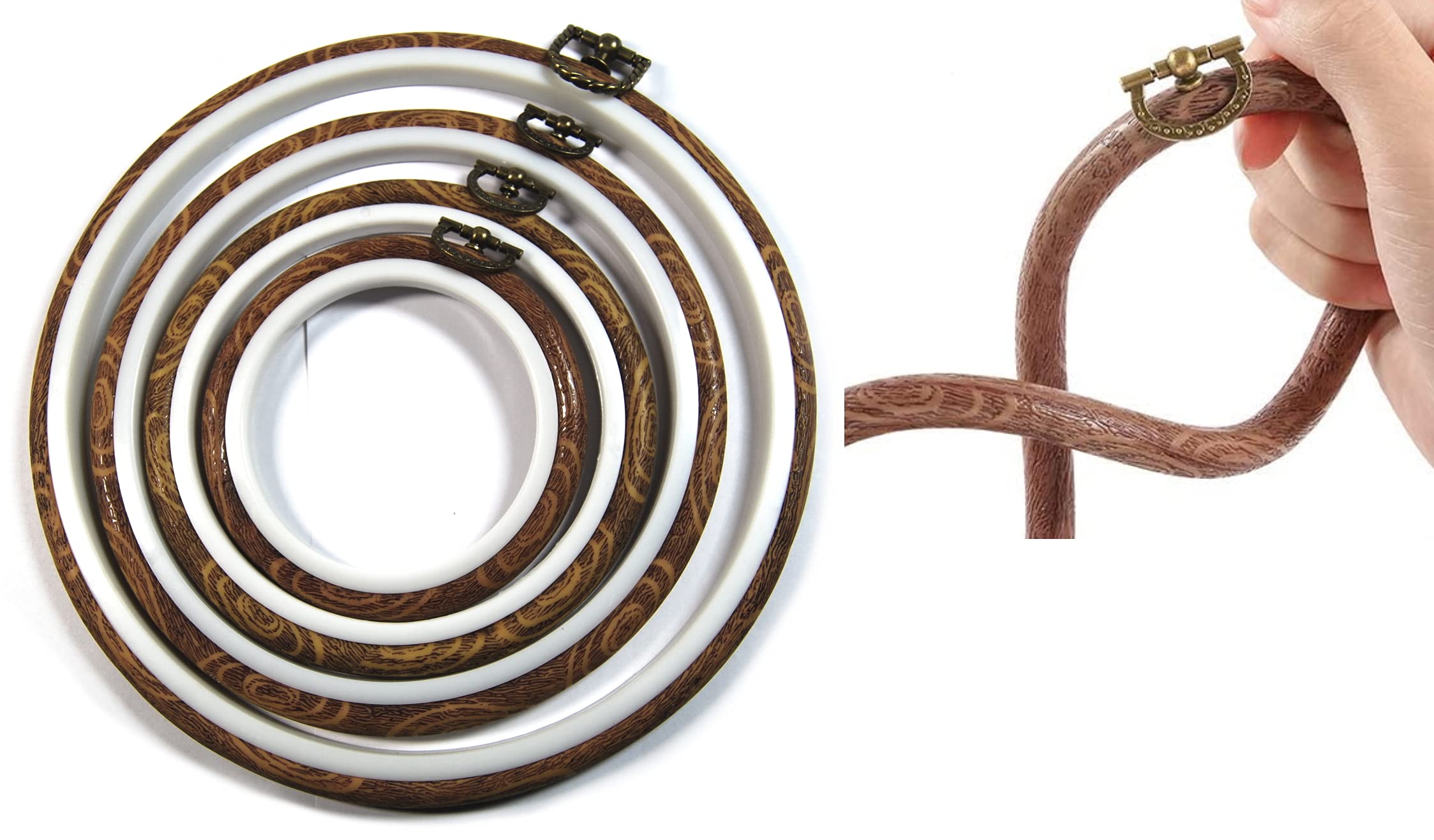 Flexi Plastic Embroidery Rings Hoops - Woodgrain Colour and Style - Cross Stitch / Tapestry Frame (14.5cm (5.75"), Pack of 1)