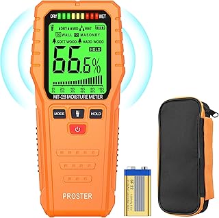 Pinless Wood Moisture Meter, Non-Destructive Moisture Detector Mold Moisture Tester Detect up to 3/4 Inch Below Surface, Visual/Audible Alarm, with Storage Case
