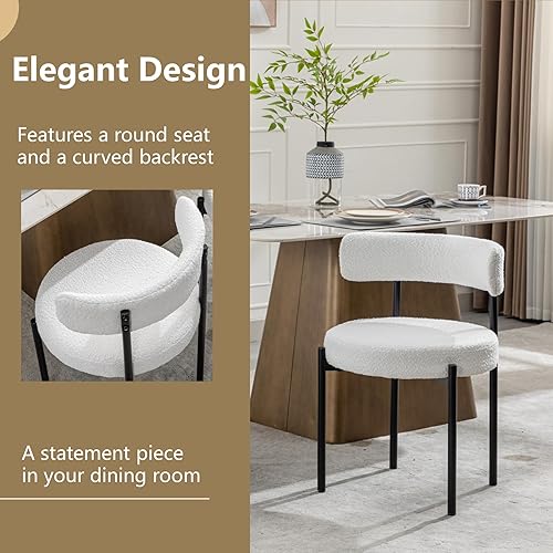 Miniatura 6 de Boucle - Juego de 4 sillas de comedor blancas con asiento tapizado y respaldo redondo, sillas de cocina modernas de mediados de siglo para comedor,