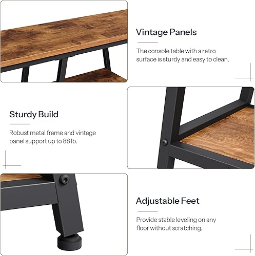 Miniatura 8 de HOOBRO BF168XG01 - Mesa consola de 63 pulgadas, mesa larga para sofá detrás del sofá, mesa de entrada estrecha de 4 niveles con estantes de