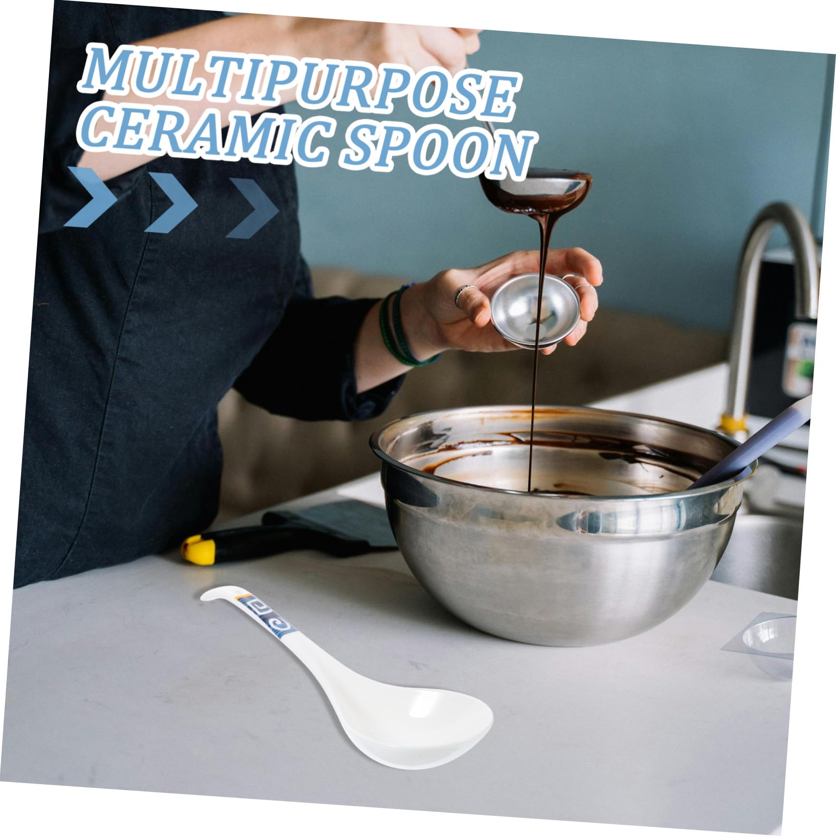 4 Stück Keramik Suppenlöffel mit Langem Geschwungenem Griff Spülmaschinengeeignet Japanisch Vintage für Suppe und Reisbrei