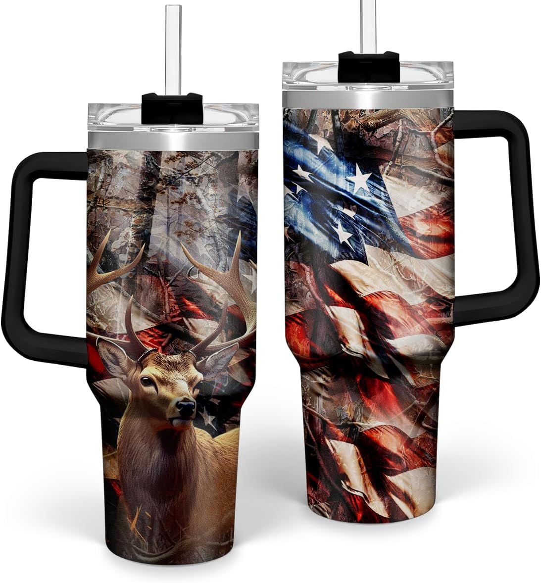 Hunting Tumbler with Handle for Men, Hunter Gifts for Men Dad Grandpa Husband Boyfriend, 40oz Stainless Steel Insulated Tumblers Hunters Gift for Birthday Christmas Fathers Day