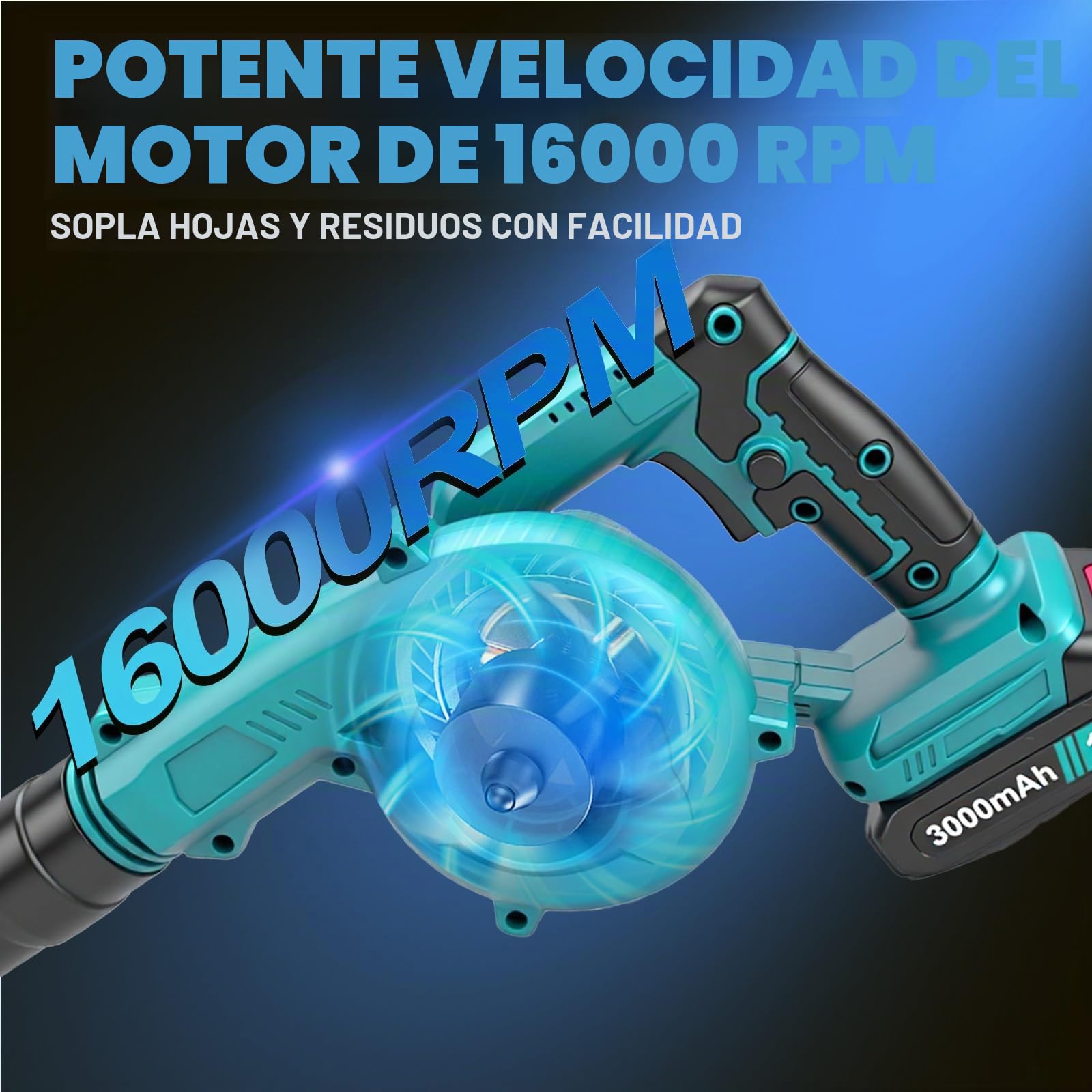 Soplador de Hojas inalámbrico, con 2 baterías de 3000 mAh de 18 V, 2 en 1, soplador de Hojas eléctrico de construcción Ligera y Aspirador para el Cuidado del césped, Burbujas de Hojas | Motor de núcleo de cobre de 16000 rpm. Regulación de velocidad contin