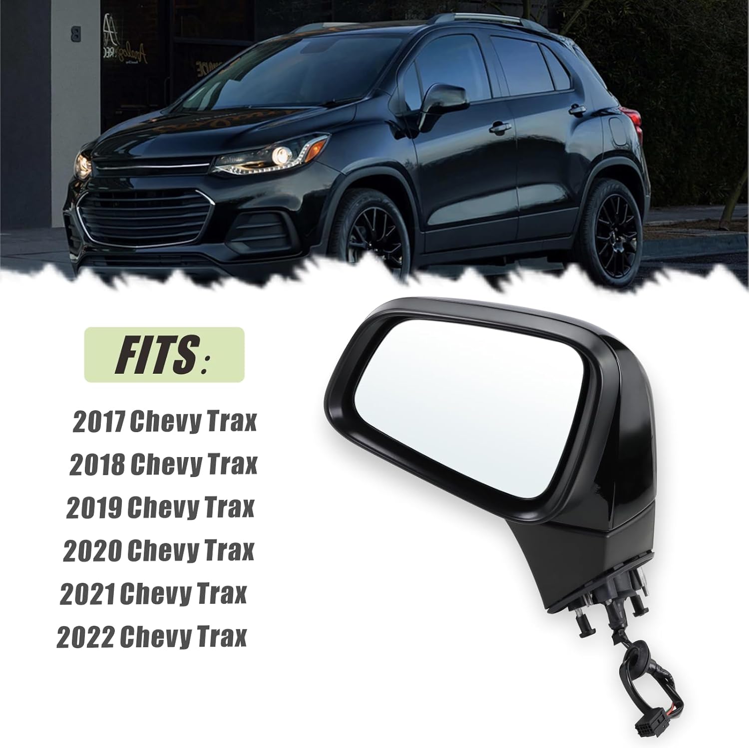 Left Driver Side Mirror Compatible With 2017 2018 2019 2020 2021 2022 Chevy Trax With Manual Folding Power Glass Black Replace#GM1320578(3Pins)