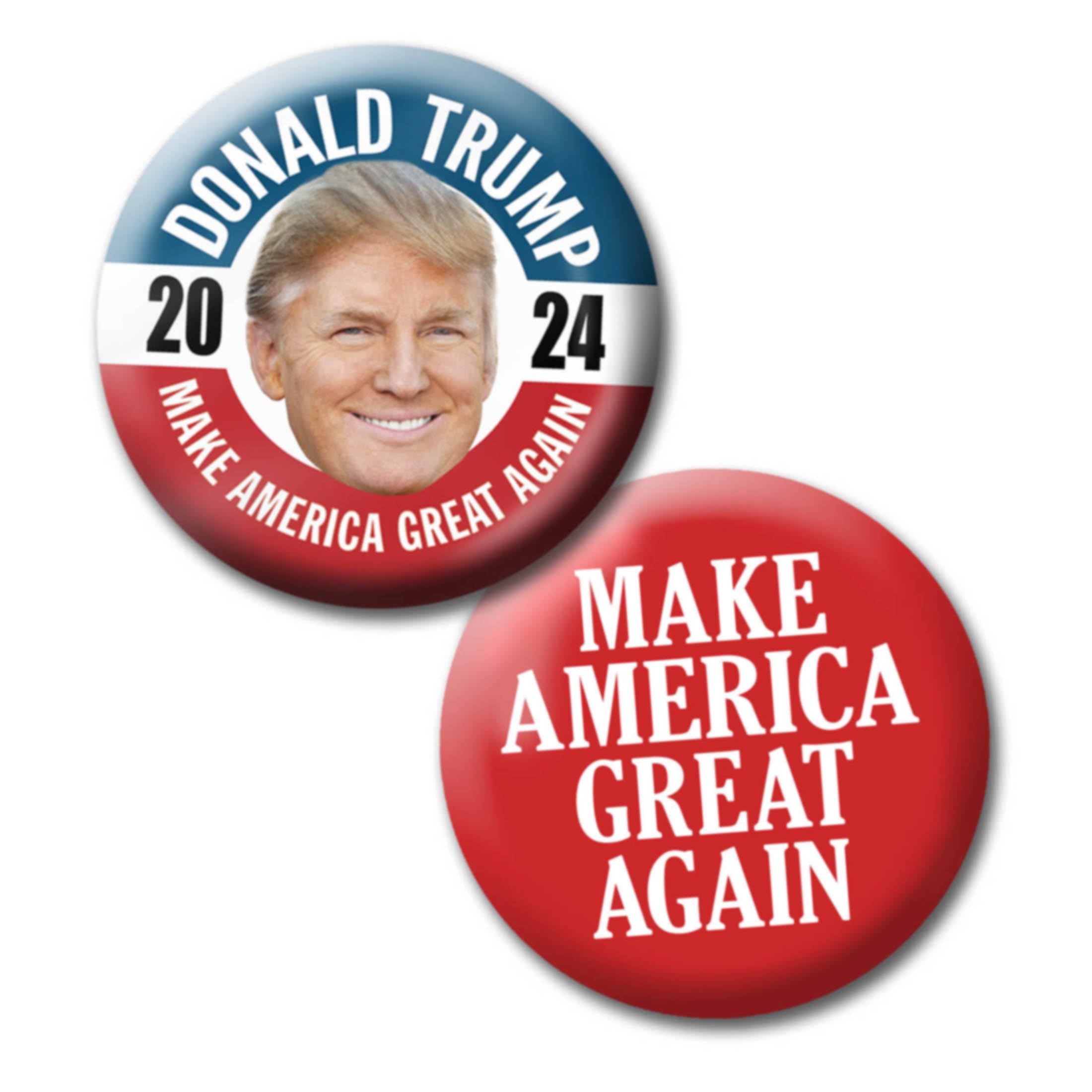Button DeliTrump 2024-2-Pack Pins with Photo and Red Make America Great Again - 2.25 Inch Design for Donald President Campaign 476, Metal, no gemstone