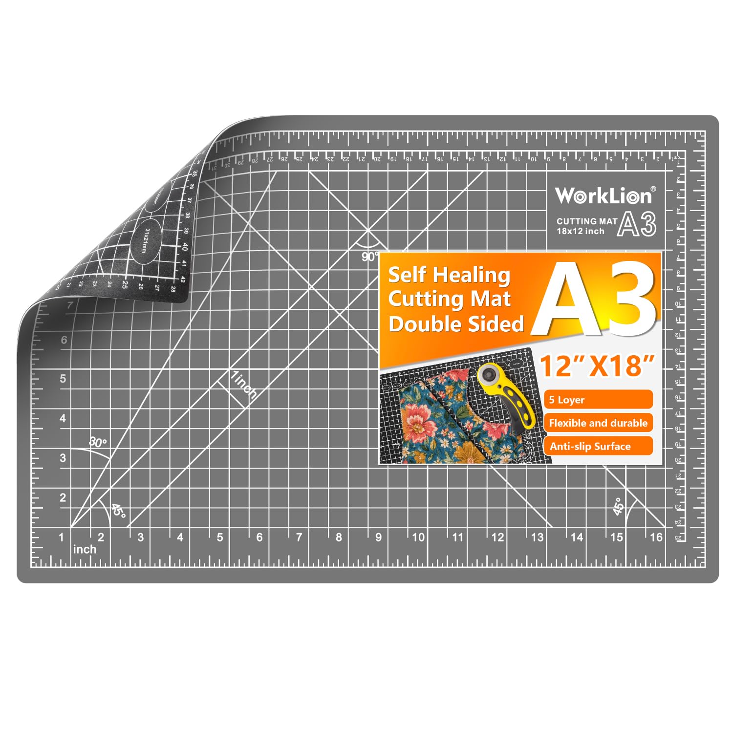 WorkLion Self Healing Cutting Mat: 12''x18'' Double Sided Craft Cutting Mat for Sewing, F…