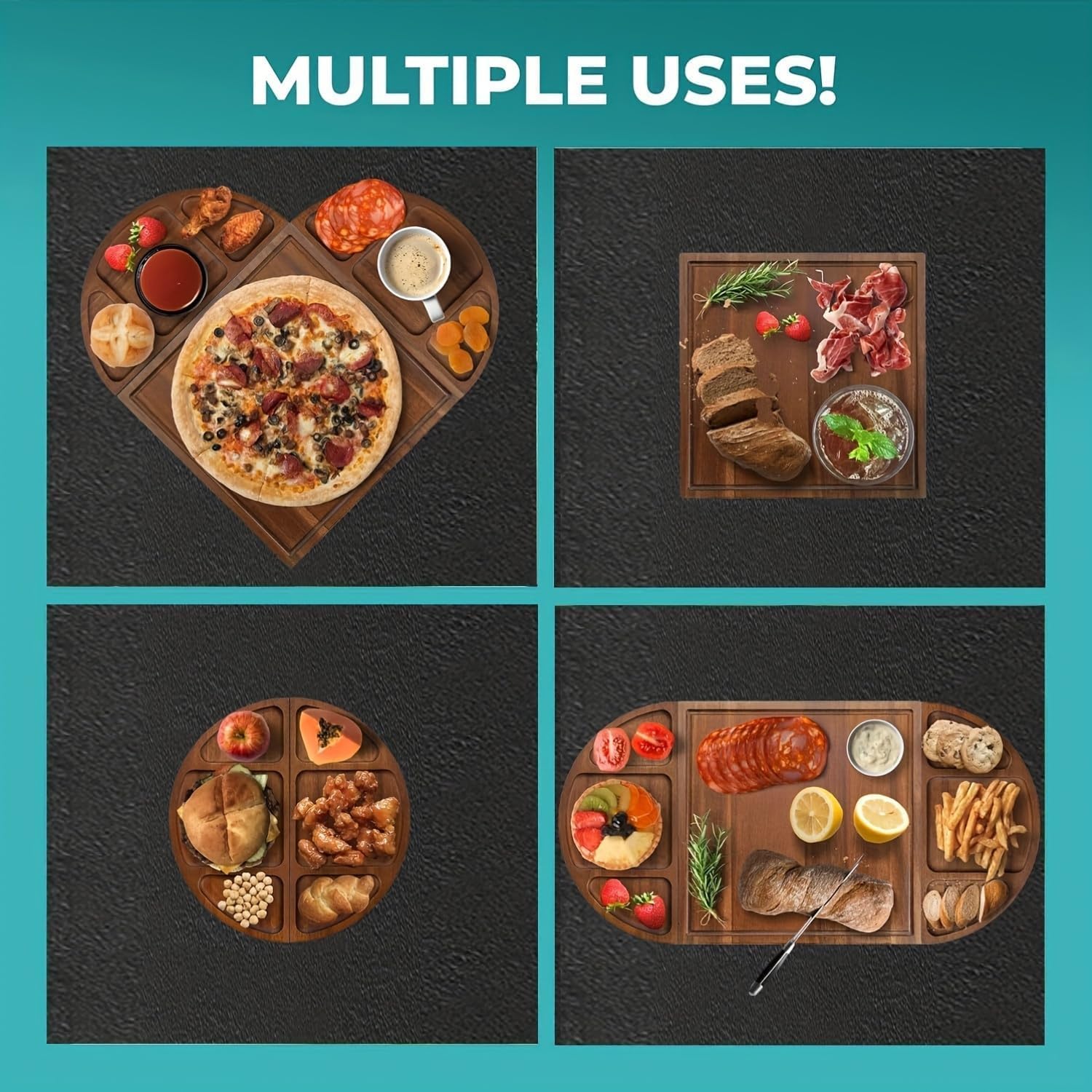 Large Wooden Charcuterie Board Set - 3-Piece Magnetic Serving Board Tray with Accessories & Cheese Knives (Acacia Wood)