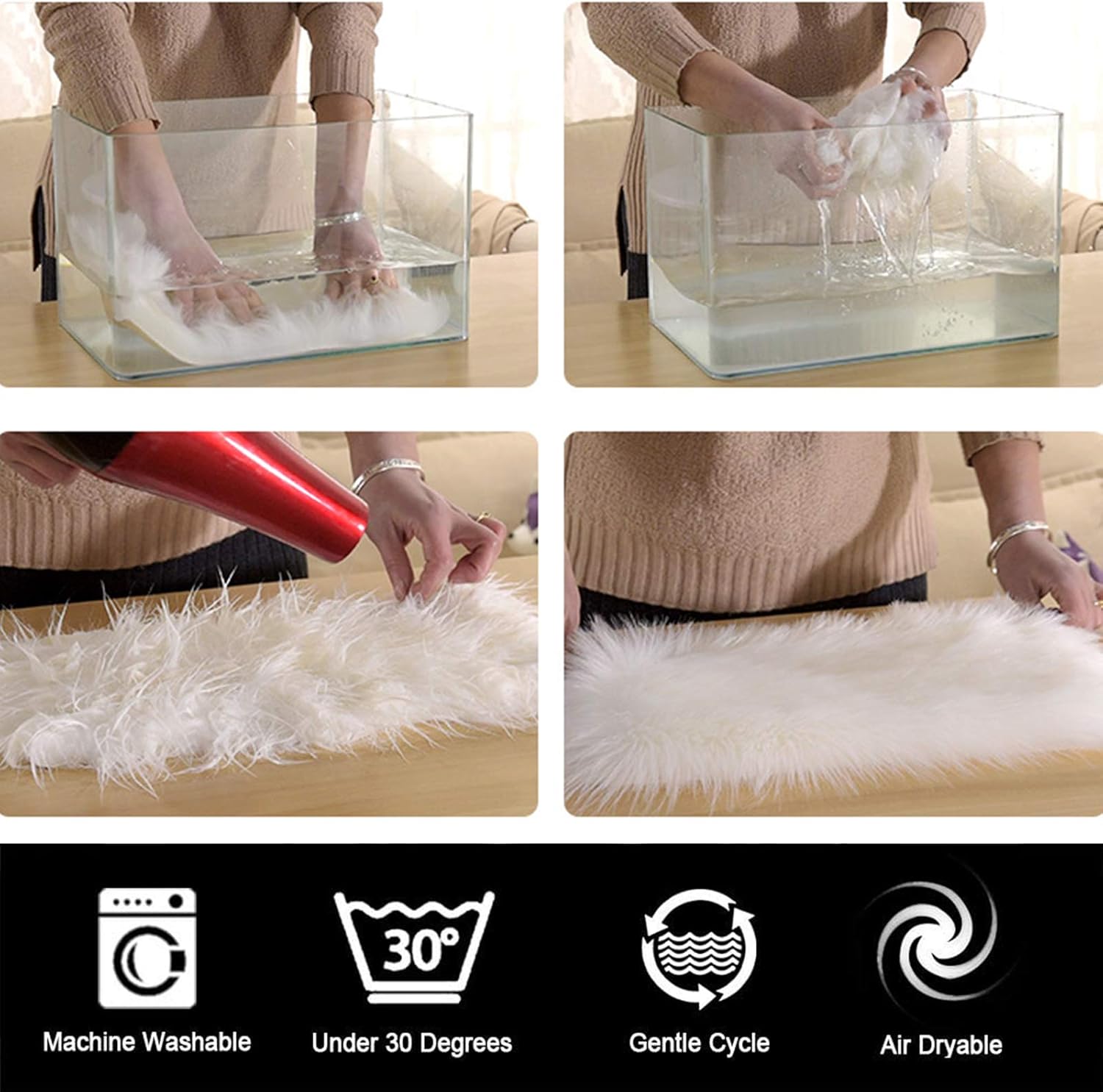 Ultra Soft Faux Fur Area Rugs, 2.62 x 4 Feet White Fluffy Rectangle Carpet, Plush Modern Indoor Non-Slip Floor Mat for Children Bedroom Living Room Home Decor (2.62 x 4 ft, White)