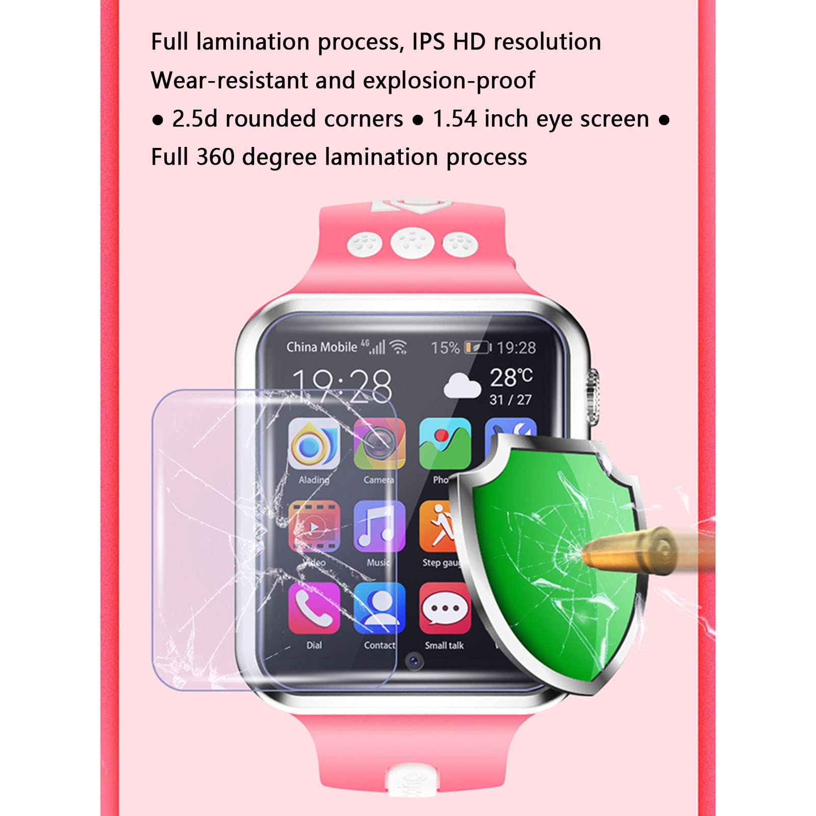JUSHZ Inteligentny zegarek dla mężczyzn, inteligentne zegarki dla kobiet, smartwatch dla dzieci, z funkcją połączenia, dla dzieci, 4G, połączenie wideo, WiFi, internet, GPS, Czarny, 47.5x40x15mm, pasek