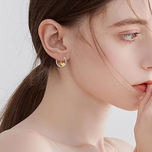 Miniatura 5 de Aretes de girasol con diseño de girasol pata de perro herradura de girasol plata de ley 925 aretes de aro con mariposa hipoalergénicos de girasol