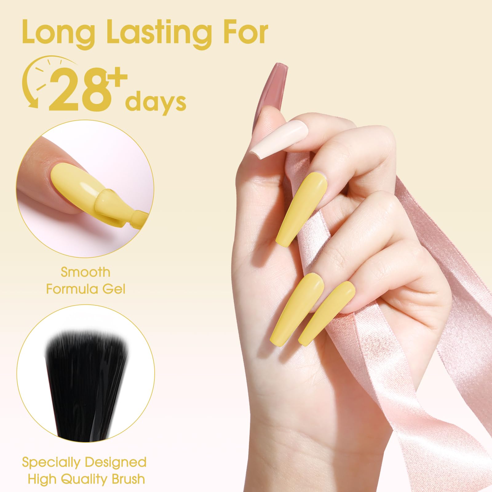 ROSALIND Semi-Permanent Nail Polish, 12 ml Yellow Semi-Permanent Nail Polish, UV/LED Soak Off Spring Summer Nail Polish for DIY Manicure — view 5