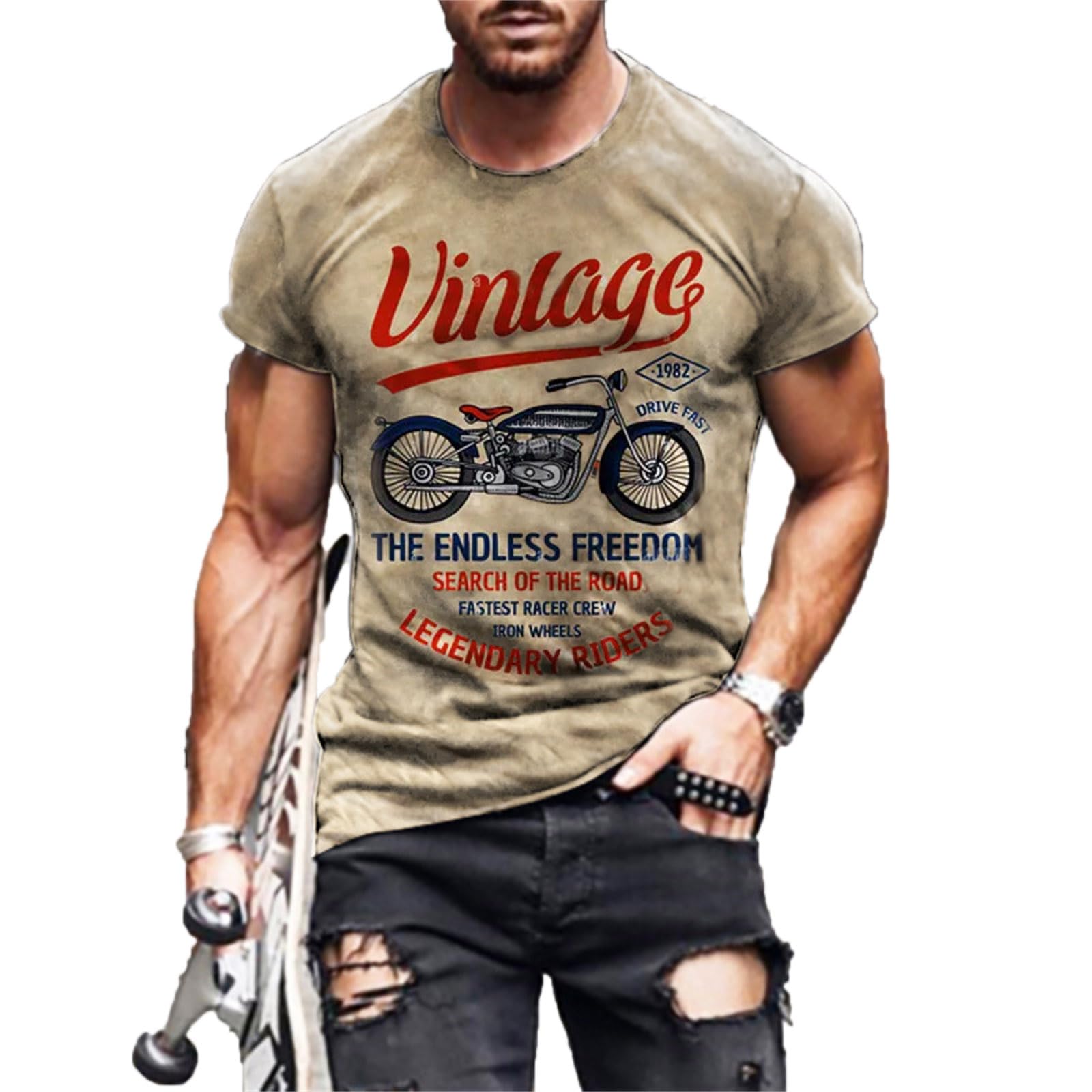 Famesale Men's # 1 Vintage Motorcycle Print T-Shirt Summer Hip Hop Retro Graphic 3D Printed Short Sleeve Tee Shirt Tops