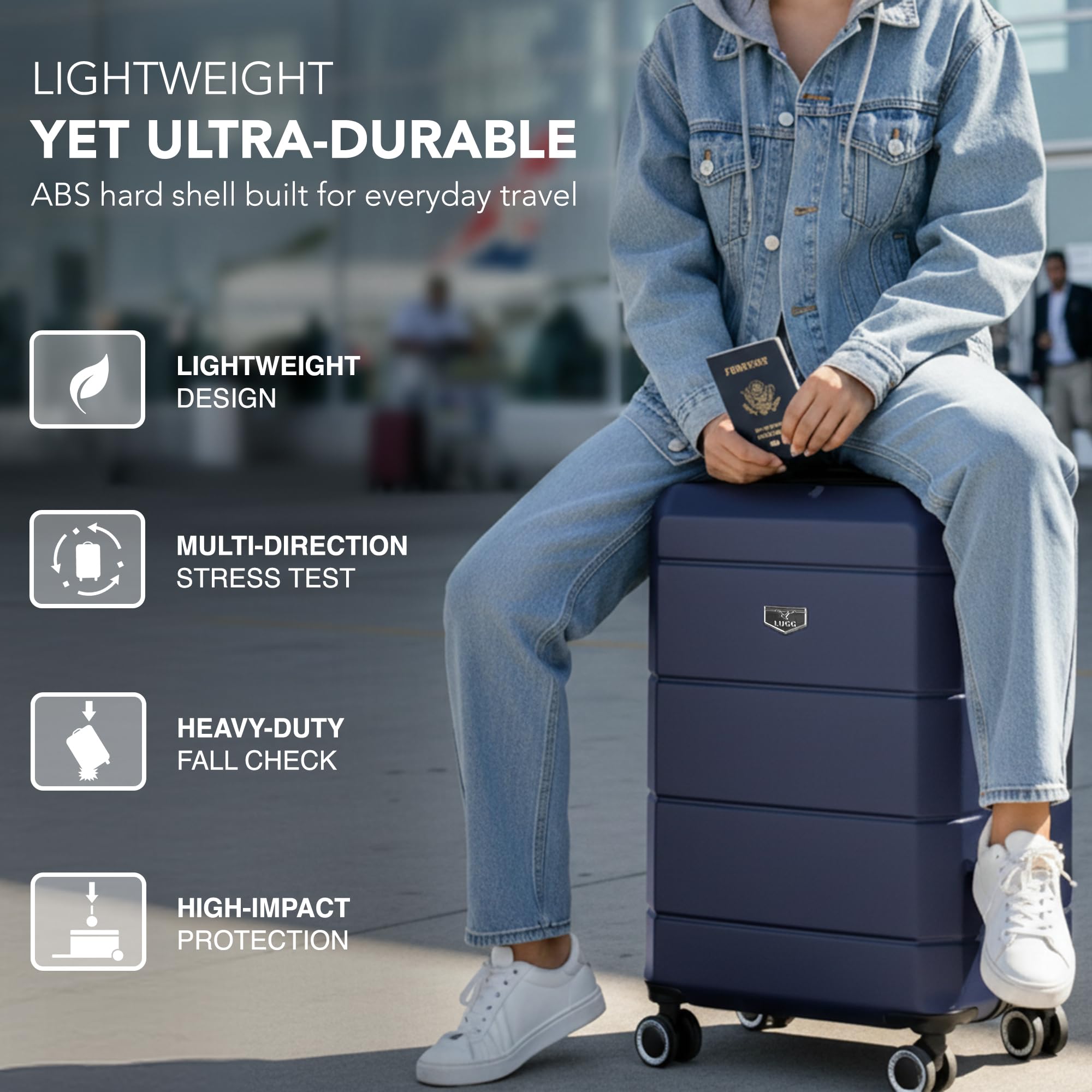 LUGG - Jetset 40cm Suitcase - 40x30x20cm- Ryanair Compatible - Underseat Size - Hard Shell ABS - Spinner & Removable Wheels - Lightweight Travel Luggage- Cream/Brown — view 86