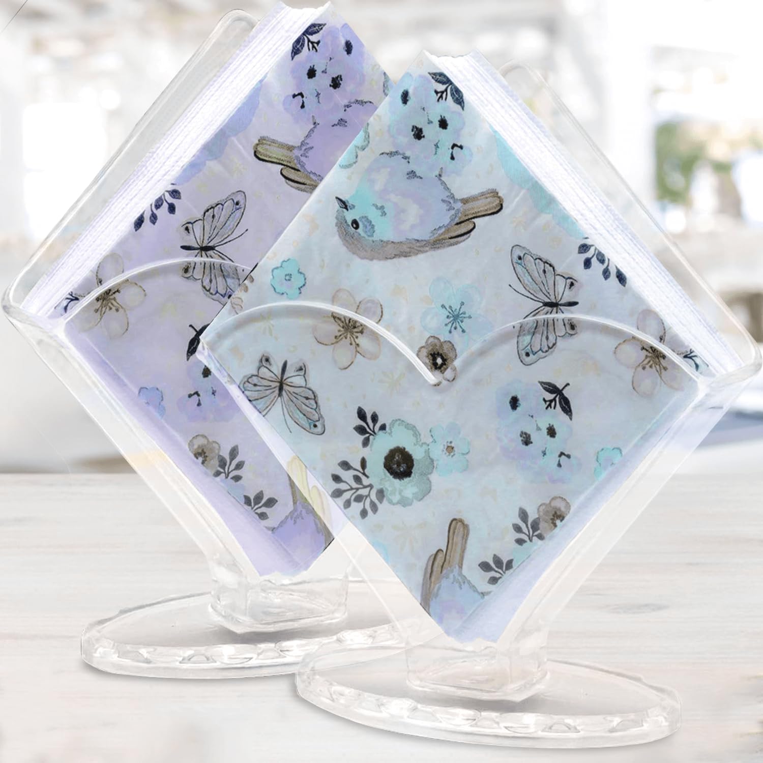 Servilletero de cóctel, 2 unidades, soporte acrílico para servilletas, soporte transparente para filtro de café, diseño moderno, organizador decorativo transparente para servilletas para mesas y