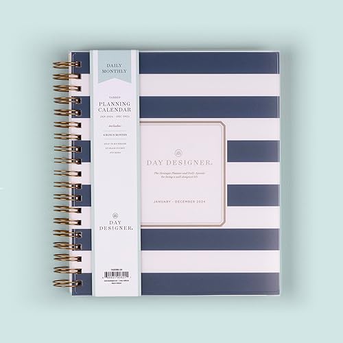 Miniatura 2 de Blue Sky Day Designer - Agenda diaria y mensual 2024, 8 x 10 pulgadas, cubierta esmerilada, encuadernada con alambre, rayas azul marino (142098-24)