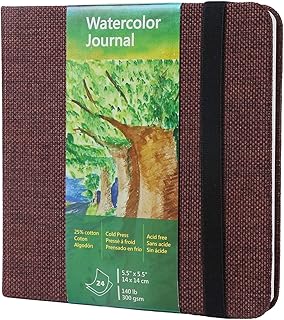 tumuarta Square Watercolor Sketchbook, 300 GSM, 14X14 CM, 25% Cotton Paper, Cold Press, 48 Pages, Watercolor Paper Sketch Book for Use As Travel Mixed Media Pad, Brown
