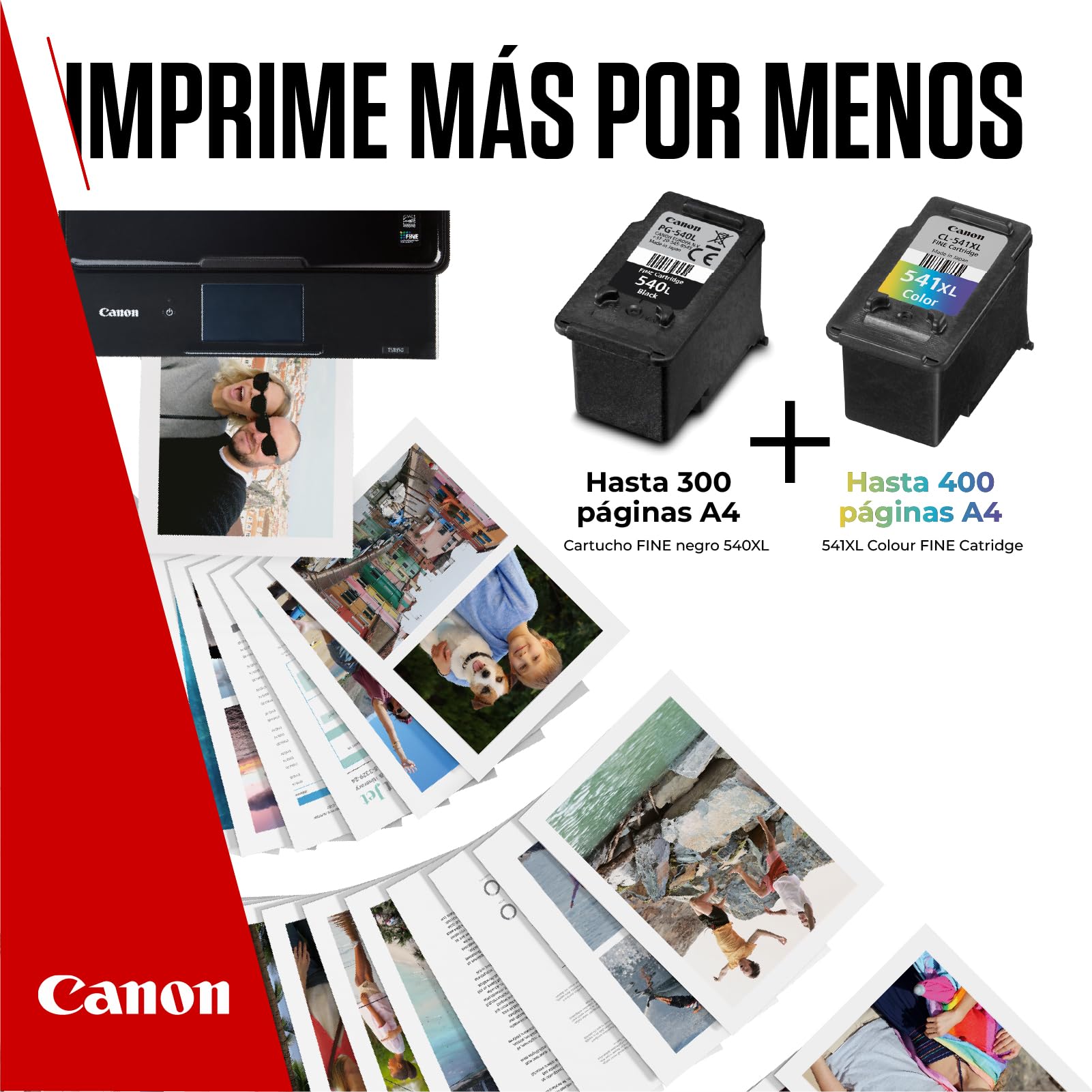 Canon PG-540L + CL-541XL, Cartuchos de Tinta Original, 1 Cartucho de Tinta Independiente en Color Negro y 1 Cartucho Multicolor, Incluye 50 Hojas Papel Fotográfico 4 x 6