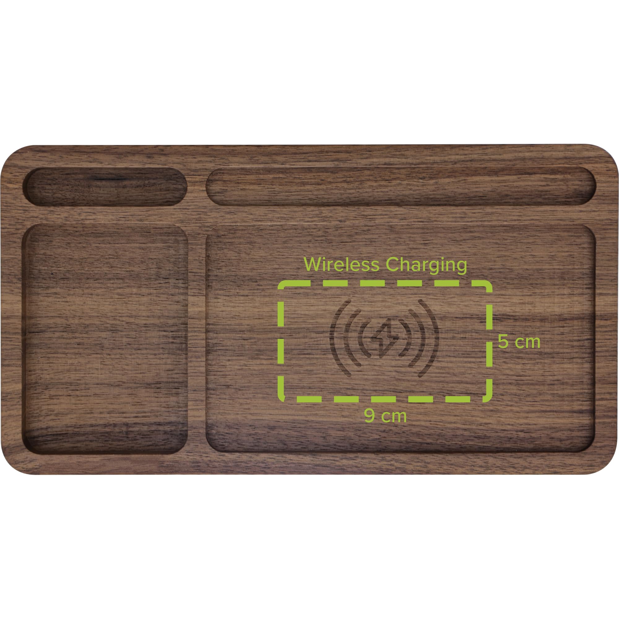 InLine® WoodCharge Organizer - Stazione di ricarica wireless Qi in legno di noce, organizer da scrivania con LED, 3 bobine, USB-C, Wireless Charger, 33392Y