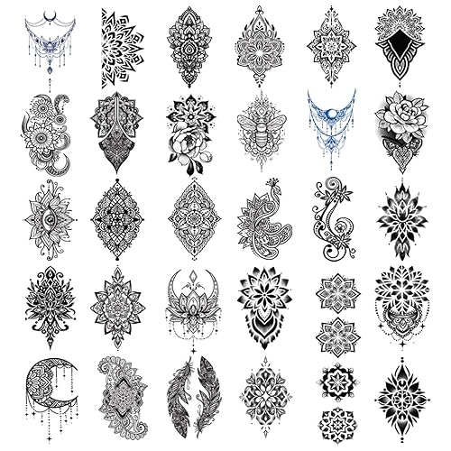 Miniatura 10 de Metuu 46 hojas de tatuaje temporal impermeable de brazo completo para hombres largo 228 x ancho 7 pulgadas reloj de tigre león animales de esqueleto