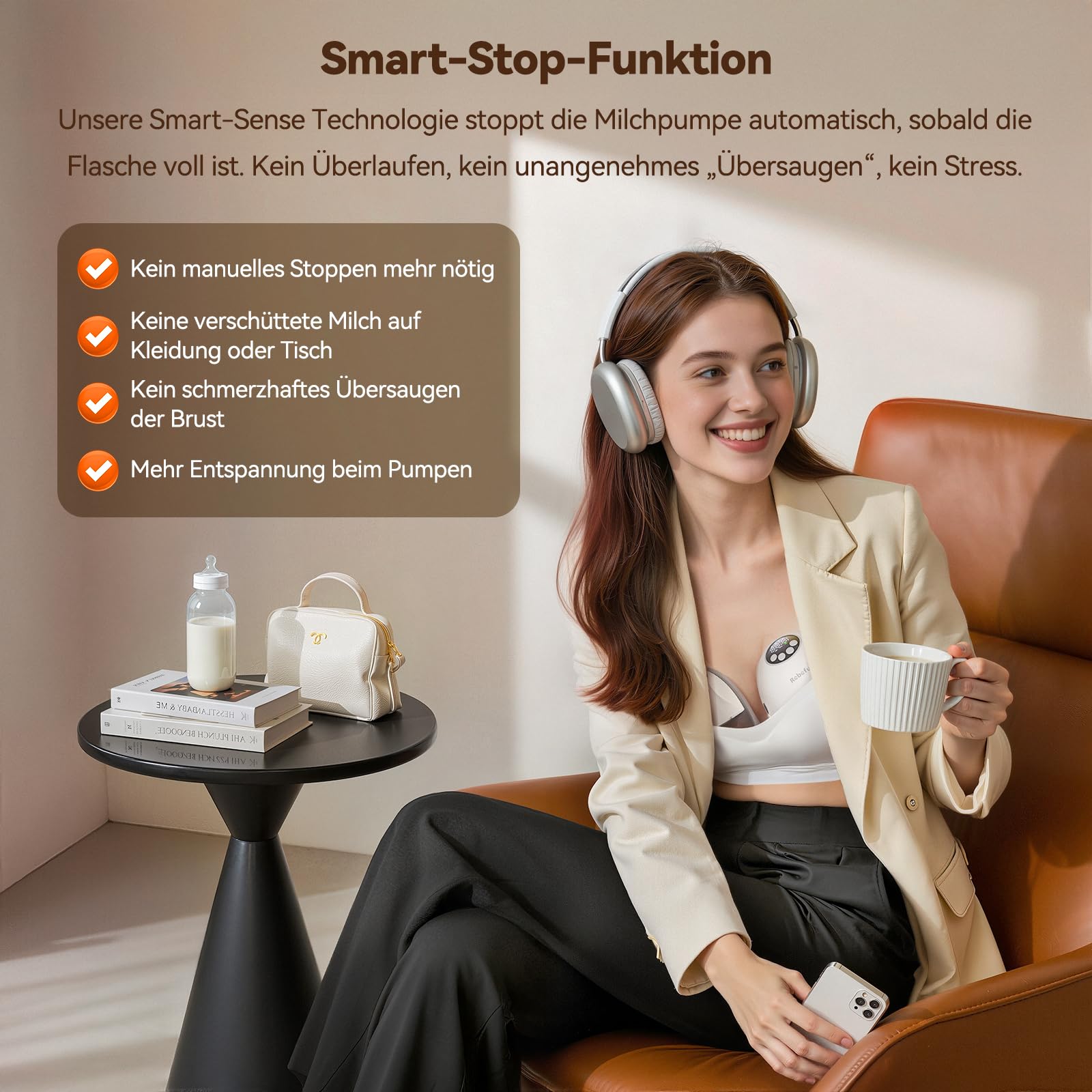 Robofun 2er-Pack Milchpumpe Elektrisch Freihändig, Leise Doppelmilchpumpe mit 4 Modi und 12 Saugstufen, Elektrische Milchpumpe Handsfree, Intelligente Anti-Überlauf-Funktion, mit Storage Box
