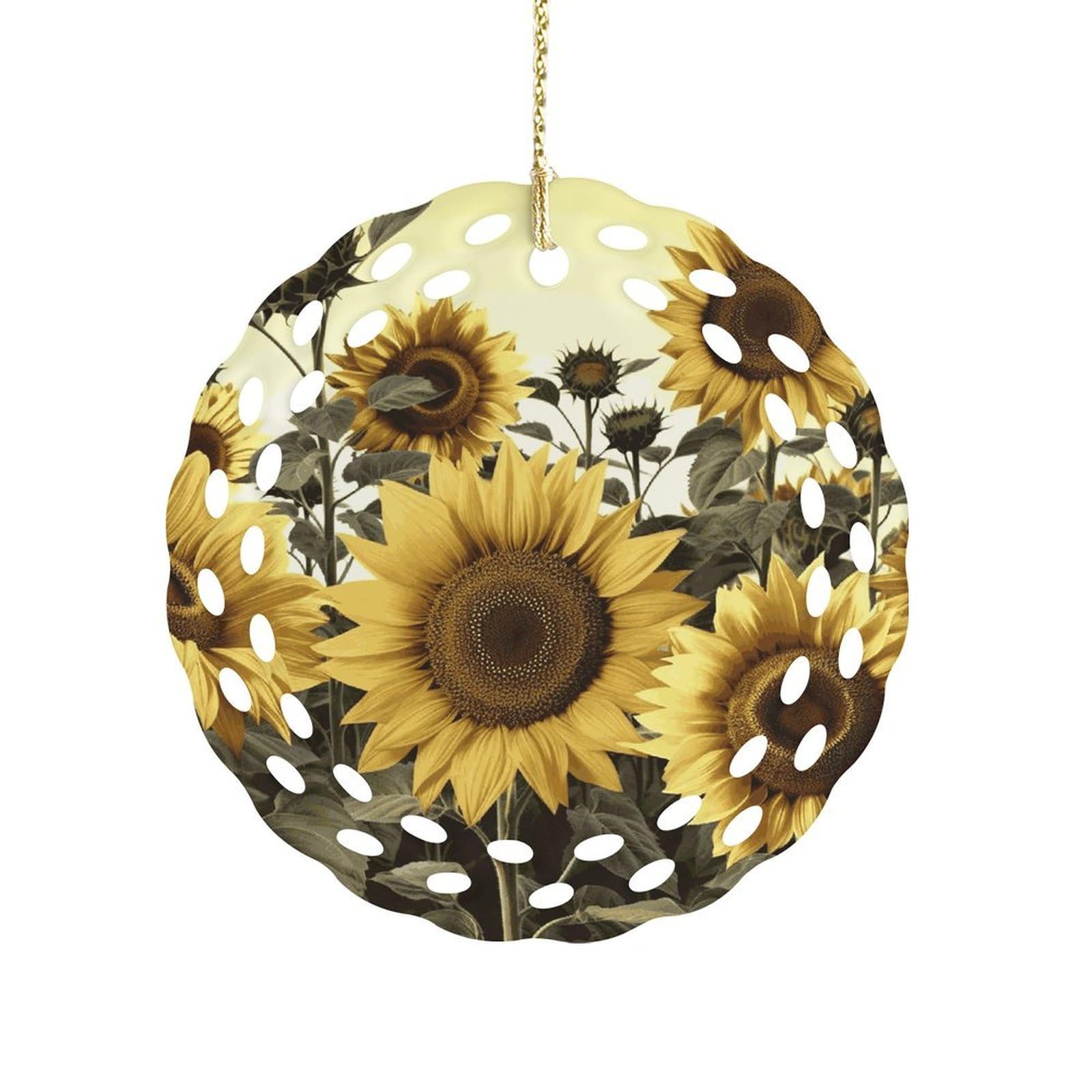Yellow Sunflower Floral Christmas Ornament Holiday Hanging Decoration Xmas Tree Keepsake Personalized Xmas Tree Ornament Round Ceramic Ornaments for Keepsake Gifts Ideas Home Decor