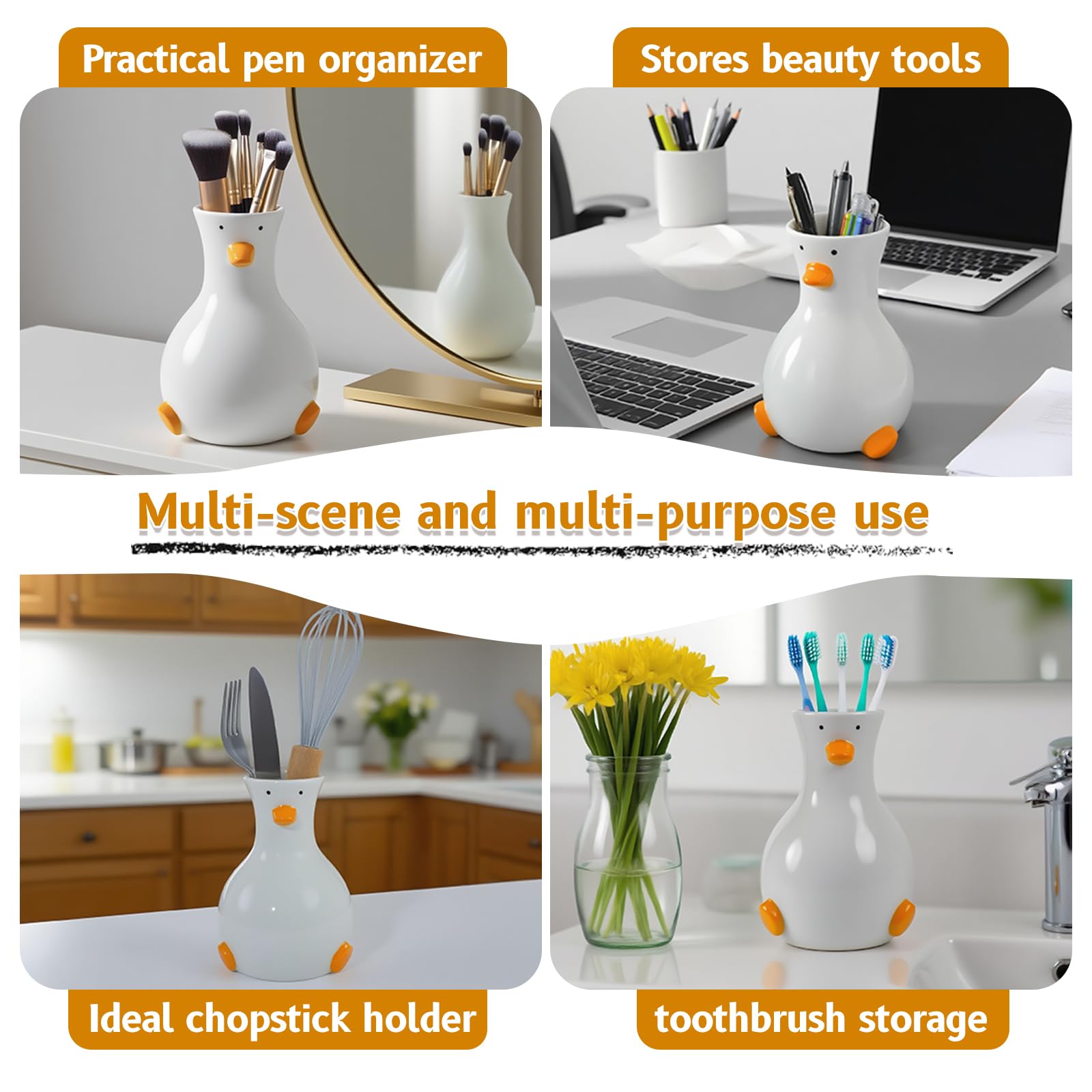MOUGIGI Handgefertigte Keramik-Entenvase – weiße moderne Blumenvase mit einzigartigem Enten-Design – runde ästhetische Tischdekoration – flippige und trendige Kunstvase
