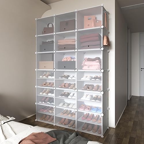 Miniatura 8 de ROJASOP - Zapatero portátil con puerta, organizador de almacenamiento de 72 pares, gabinete de zapatos blanco, zapatero cubierto, organizador de