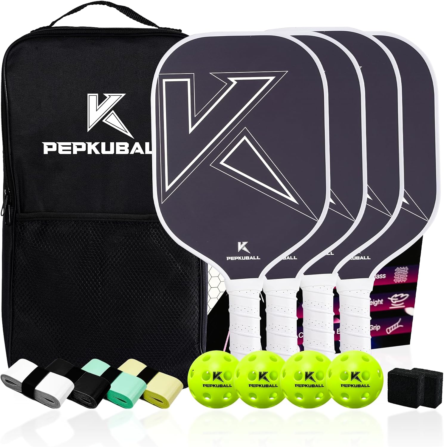 Premium Pickleball Paddles Set Fiberglass Carbon Fiber Pickleball Paddle Lightweight for Outdoor Indoor Use with Rackets for Men Women and All Ages