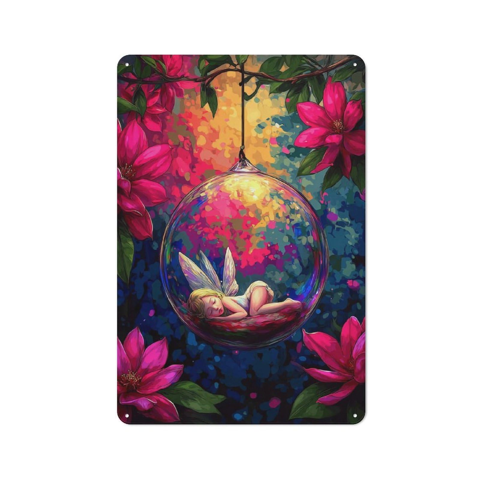 Junmoney Enchanted Fairy In A Glass Orb Metal Wall Plaque With Design 30X20cm, Retro Small Space Decor For Flat, Dorm Room, Lounge Or Cafe