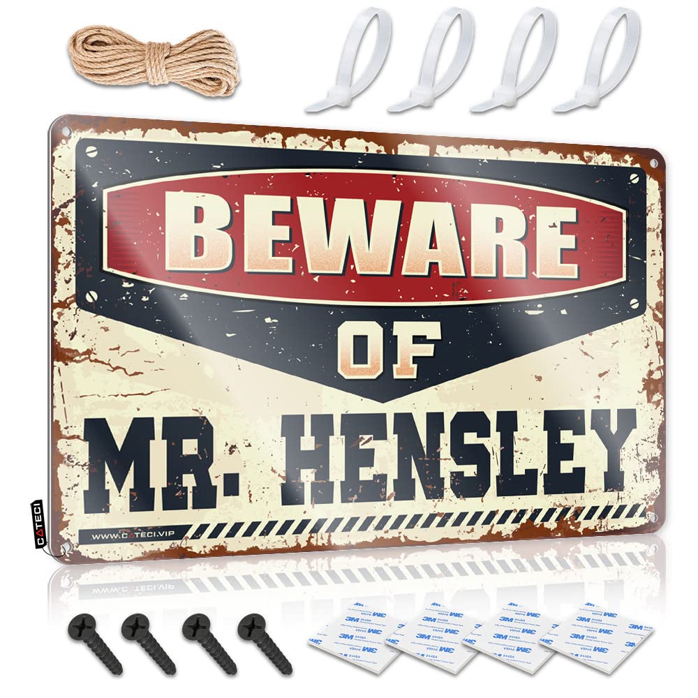 BRUNTELO Room Signs For Bedroom Beware Of Mr. Hensley Tin Sign Funny Metal Bar Signs Backyard Bar Decor(30X40CM)