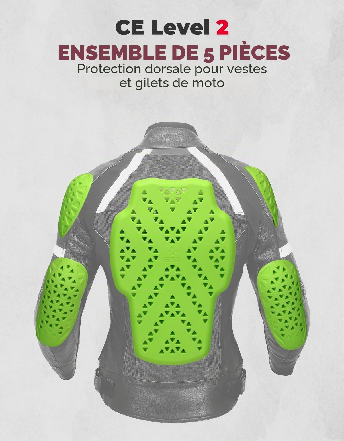 KEMIMOTO CE-2 Protection Moto 5 Pièces, Dorsale Moto,Protection des Épaules et Protection des Coudes, Coques Amortisseurs pour Veste Moto, Cross et VTT, Unisexe Adulte