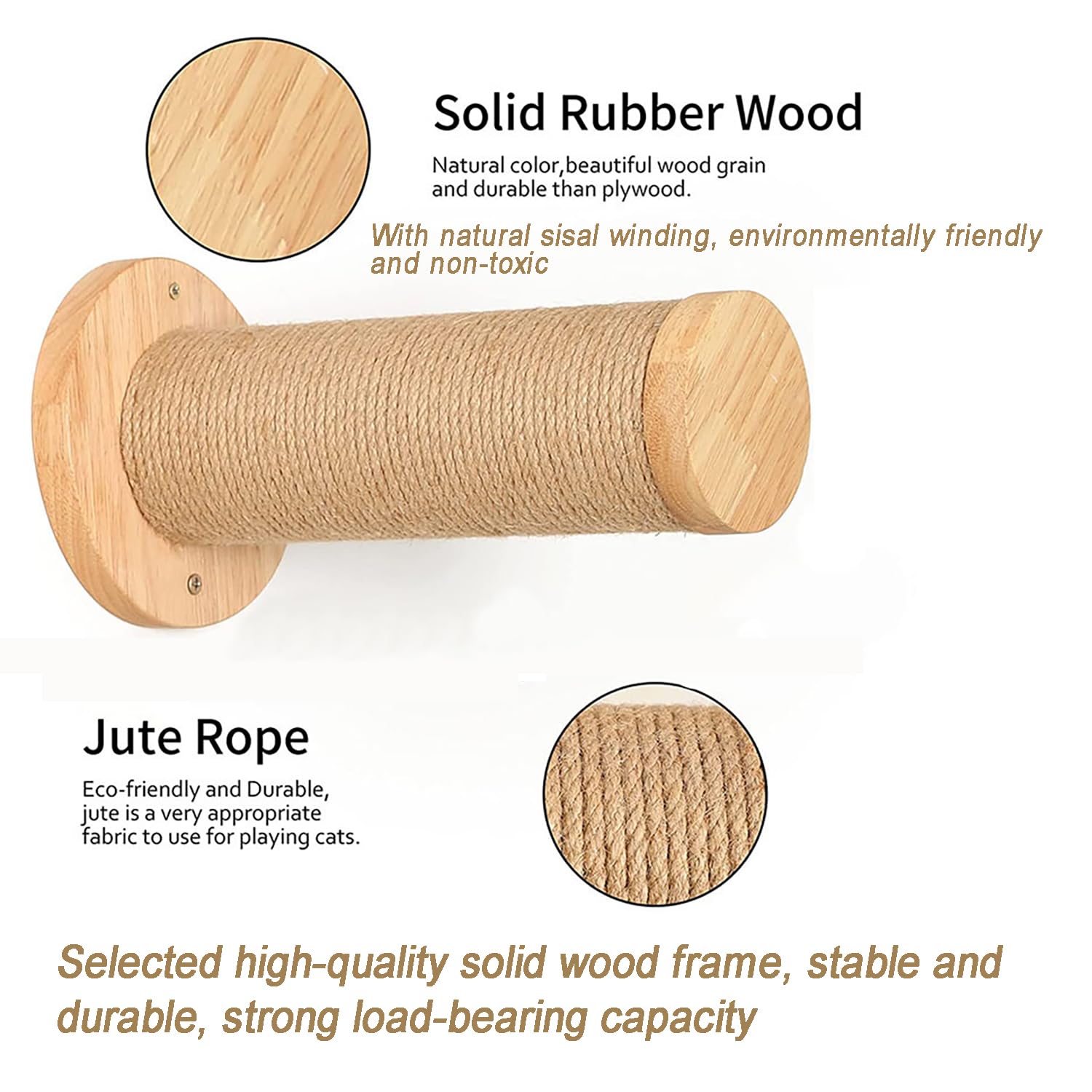 Parete Per Gatti Con Zona Notte, Amaca Legno Naturale, Tiragraffi Sisal - Ultra Stabile Per Gattini (3 Pcs)