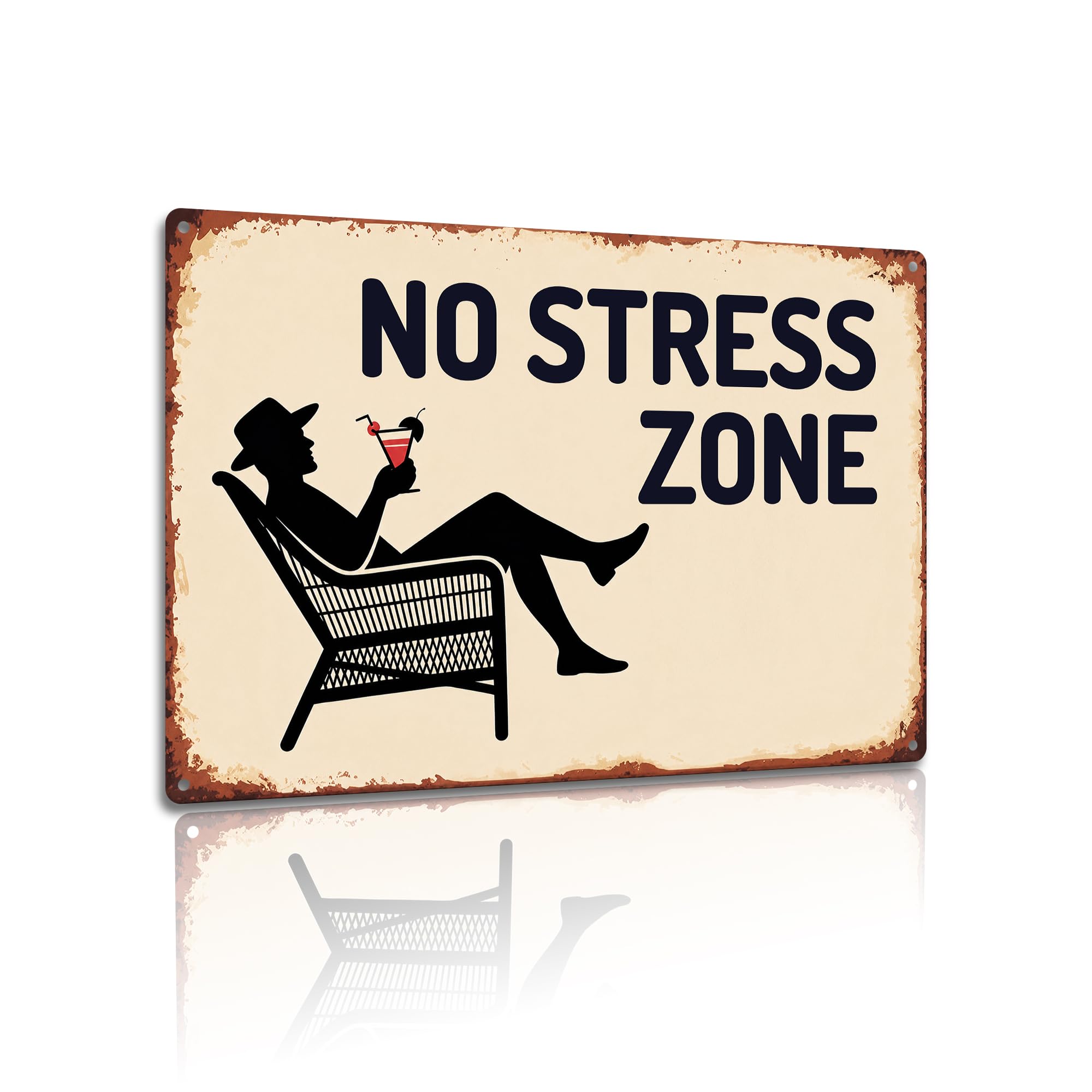 No Stress Zone Aluminium Metal Sign 8x12 Inch Funny Relaxation Wall Plaque Vintage Bar Patio Beach House Decor for Home Garden Poolside Lounge (25161)