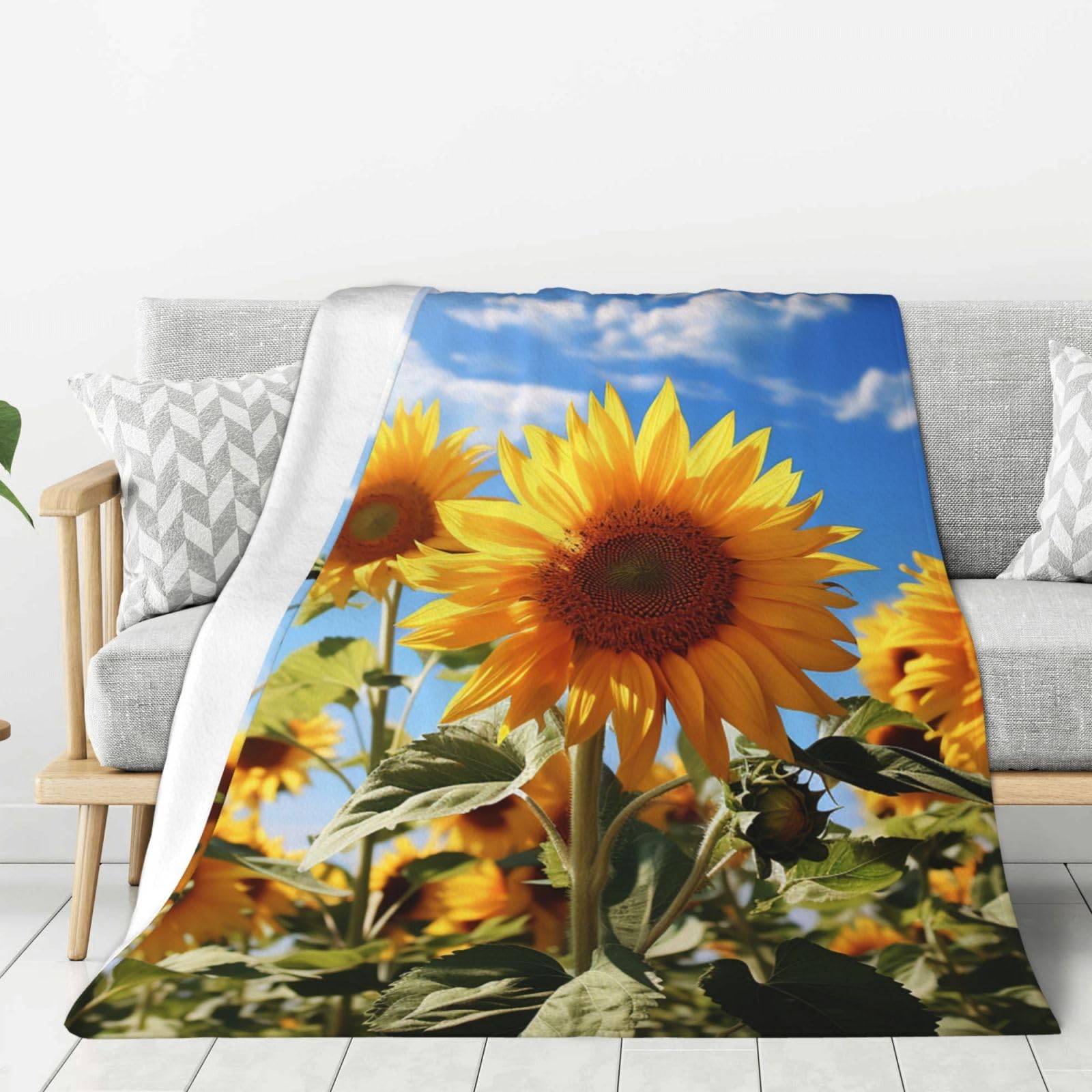 Beautiful Sunflower Throw Blanket Plush Flannel Fleece Blanket, Soft Lightweight Cozy Blankets 50"X40" for Bed Couch Sofa Travel