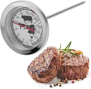 Westmark Bratenthermometer, Mit Symbolen für einfaches Ablesen, Rostfreier Edelstahl, Silber/Weiß, 12692270, 14 x 5.5 x 5.5 cm
